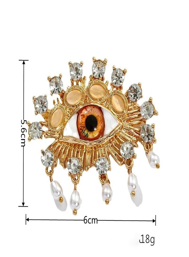 MXUHUI Evil Eye Brooch Fashion Unique Elegant Rhinestone Vintage Lucky Charms Eye Brooch Enamel Tassel Pearl Pin Clothing Jewelry Clothing Backpack Jacket Hat Decoration DIY (Yellow) - Image 4